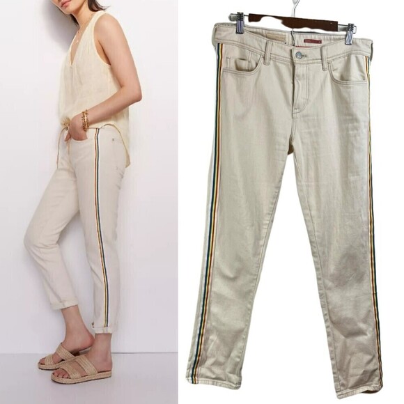 Pilcro Women Size 29 Cream Stripe Rainbow Cotton Slim Denim Boyfriend Jeans Boho - Picture 13 of 13
